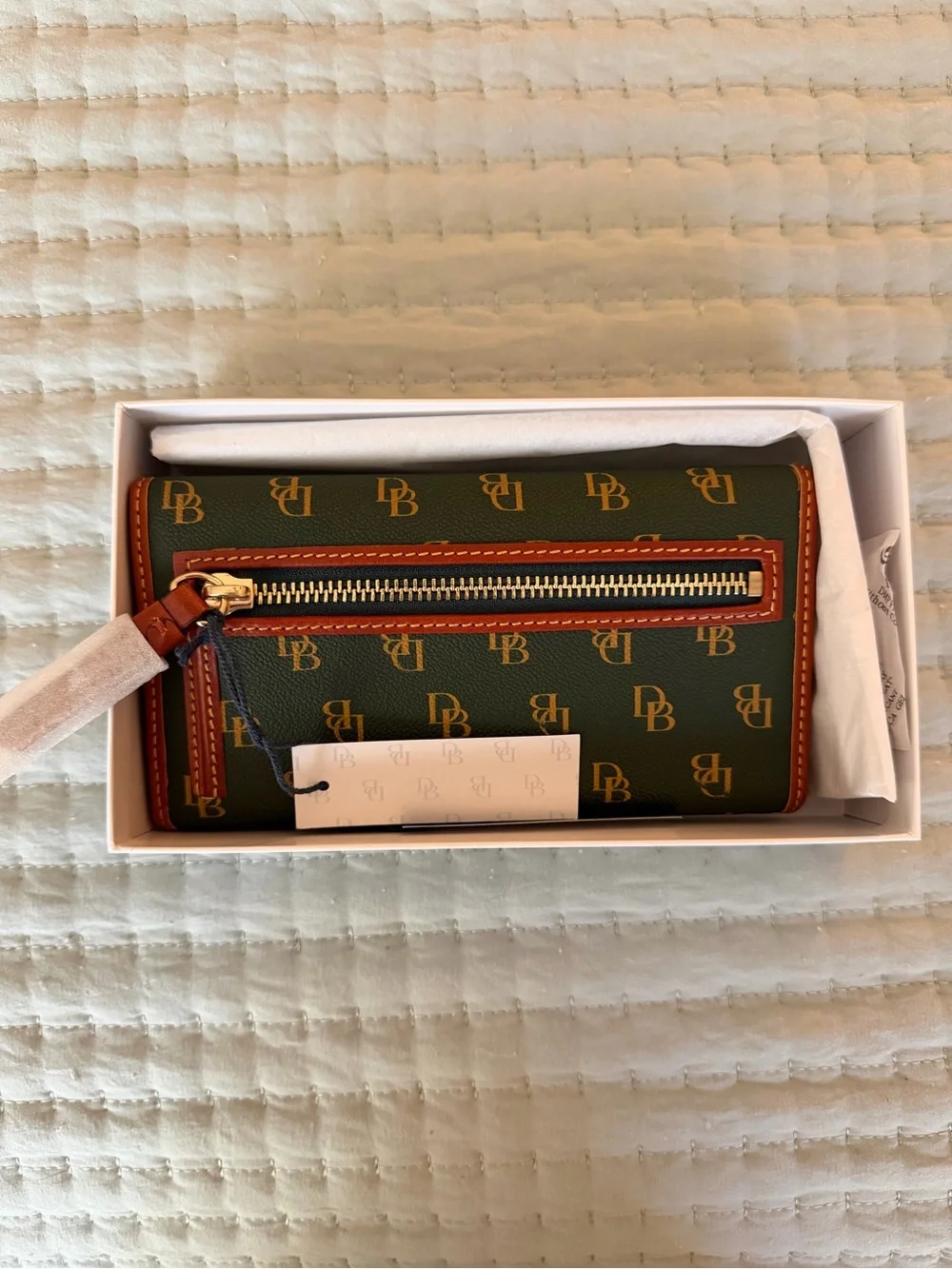 Dooney & Bourke Green and Brown Signature Continental Wallet
